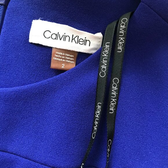 CALVIN KLEIN Starburst Pintuck Blue Sheath Dress Size 2 - Picture 3 of 6